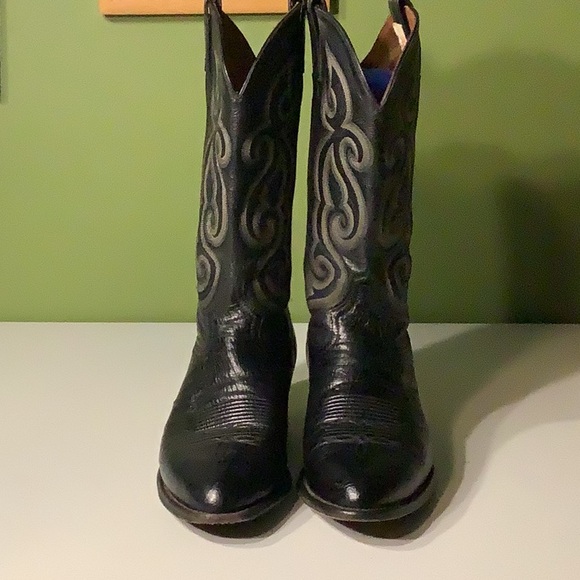Tony Lama black shadow ostrich leather cowboy boots, size 10.5 D - Picture 5 of 13